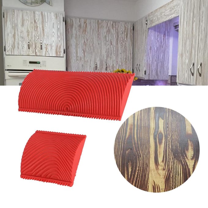 2 Pièces/Ensemble Caoutchouc Dentelé Effet Grain de Bois Pinceaux Outils de Peinture Décoration Murale DIY red