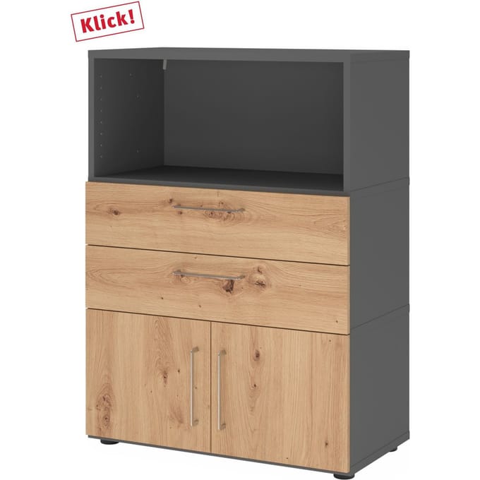 FlexWall | 3 OH | deuren + laden + kast | met verstelbare poten - Grafiet/Essen-Eik