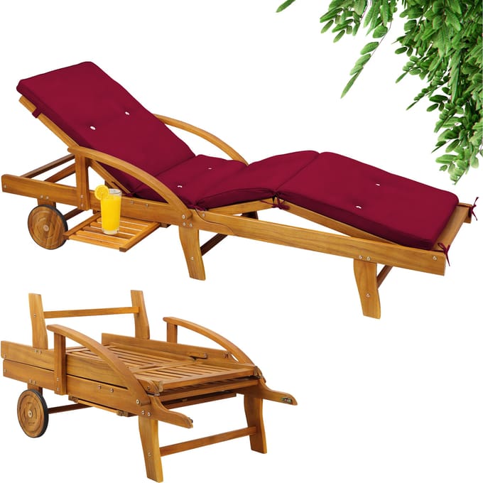 Ligbed Tami Sun® acaciahout incl kussen Rood
