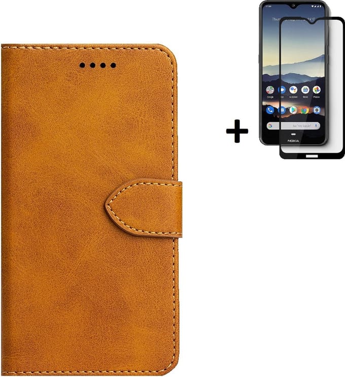 Hoesje Geschikt voor Nokia C30 - Screenprotector Nokia C30 - Wallet Bookcase Cognac Bruin + Full Screenprotector