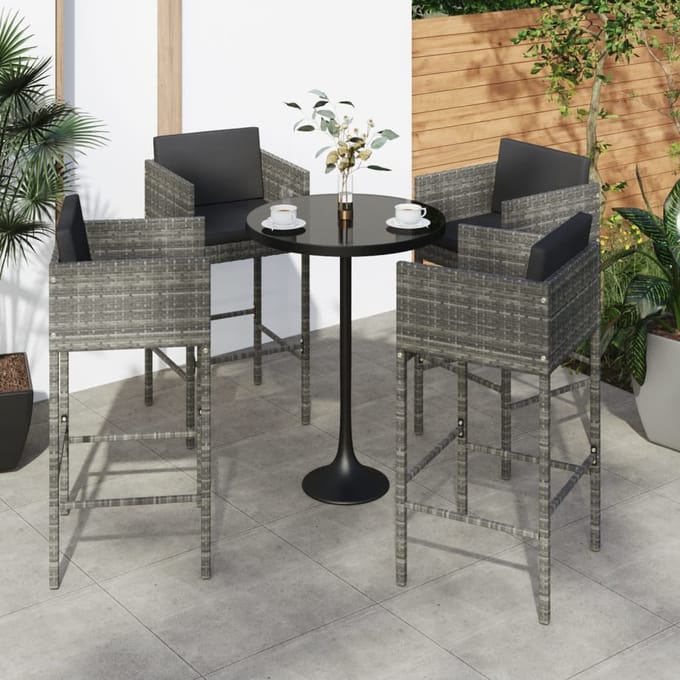 vidaXL - Barkrukken - 4 - st - met - kussens - poly - rattan - grijs
