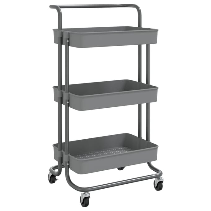 vidaXL - Keukentrolley - 3-laags - 42x35x85 - cm - ijzer - en - ABS - grijs