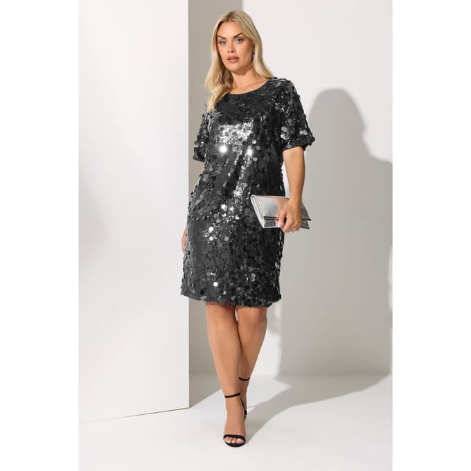 Yours London Zwarte Tshirtjurk Met Pailletten Size 44