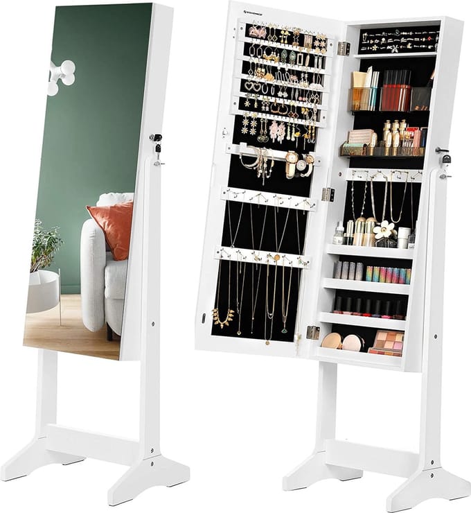 Hoppa! Sieradenkast met Spiegel - Wit - MDF - 152x41.2x36.5