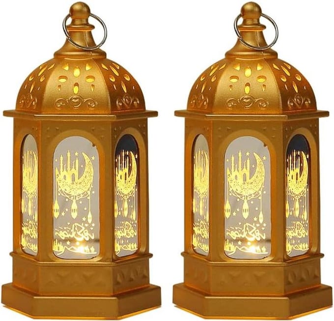 Ramadan Lantaarns - Decoratieve Lamp - Feestelijke Sfeer - Set van Twee - 7x13 cm - Goud