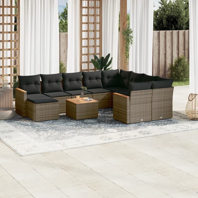 vidaXL - 11-delige - Loungeset - met - kussens - poly - rattan - grijs