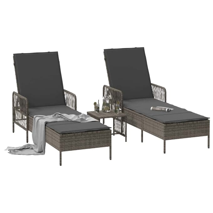 vidaXL - Ligstoel - 3 - st - poly - rattan - Grijs - en - Donkergrijs