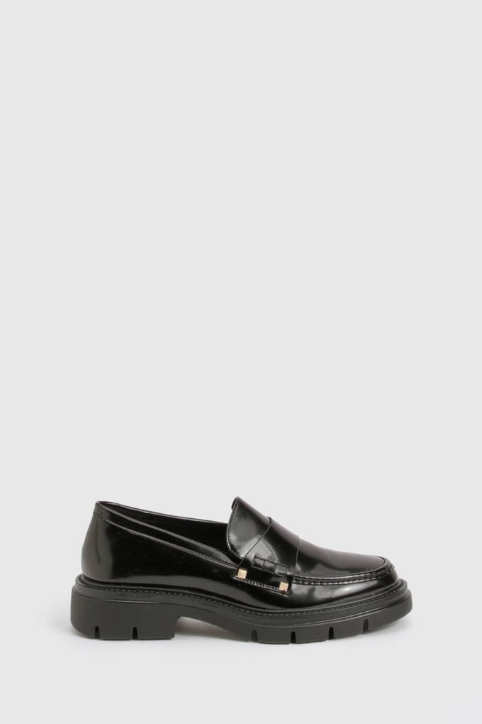 boohoo Dames Chunky glansloafer | Black | Maat: 3