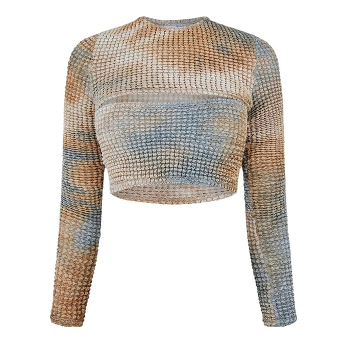 Off White Dames/Dames Tie Dye Cut Out Crop Top (Beige)
