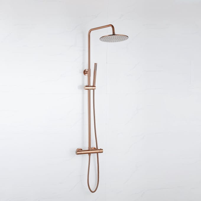 FugaFlow Eccelente Acces Regendoucheset - thermostatisch - 25cm hoofddouche - staafhanddouche - Geborsteld koper PVD (Koper)