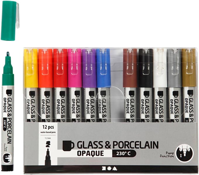 Glas porseleinstiften crea comp 1-2mm 12 kleuren | 6 stuks