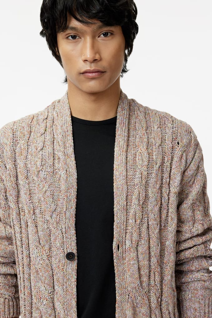 John Varvatos Marras Easy Fit Cardigan With Multi Cabl Wisteria Größe: M | Cardigans Outlet | Herren | Violett