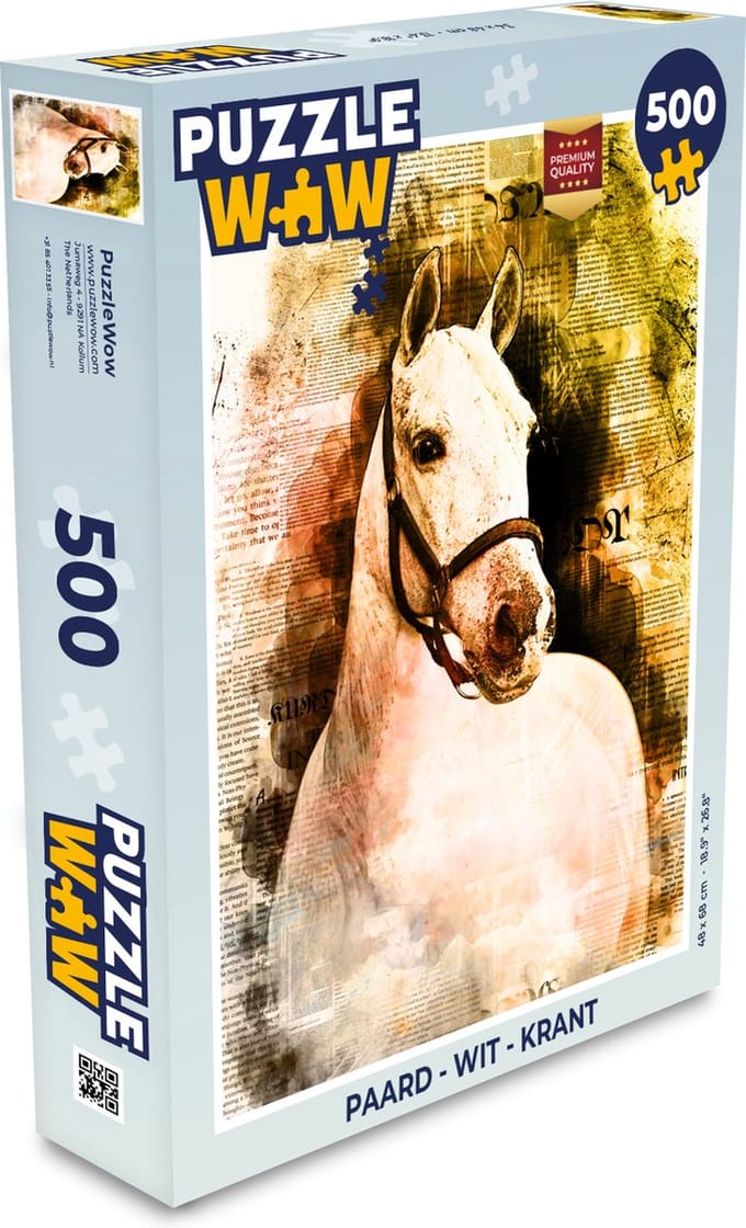 Puzzel Paard - Wit - Krant - Meisjes - Kinderen - Meiden - Legpuzzel - Puzzel 500 stukjes