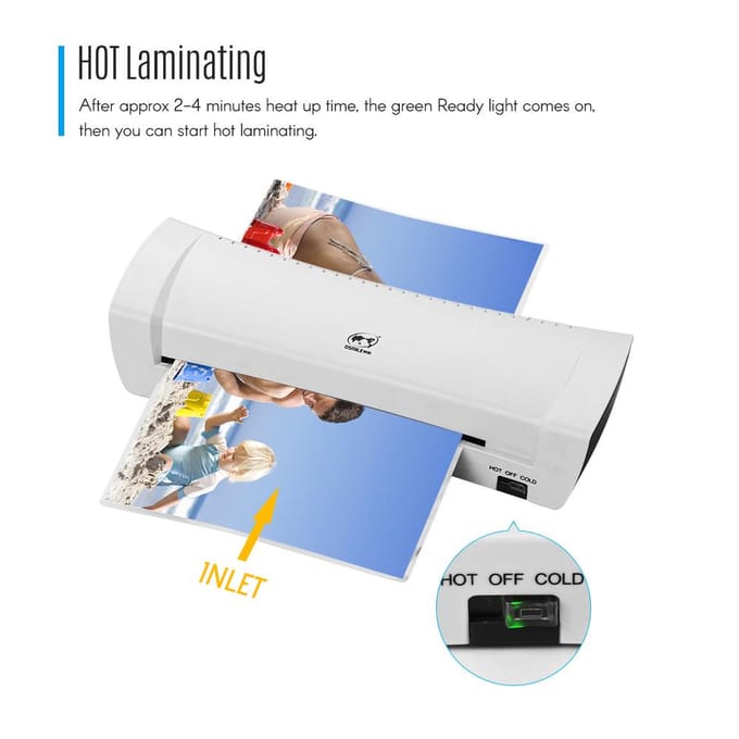 OSMILE SL200 Lamineermachine Warme en koude lamineermachine Twee rollen A4-formaat voor documenten US Plug wit
