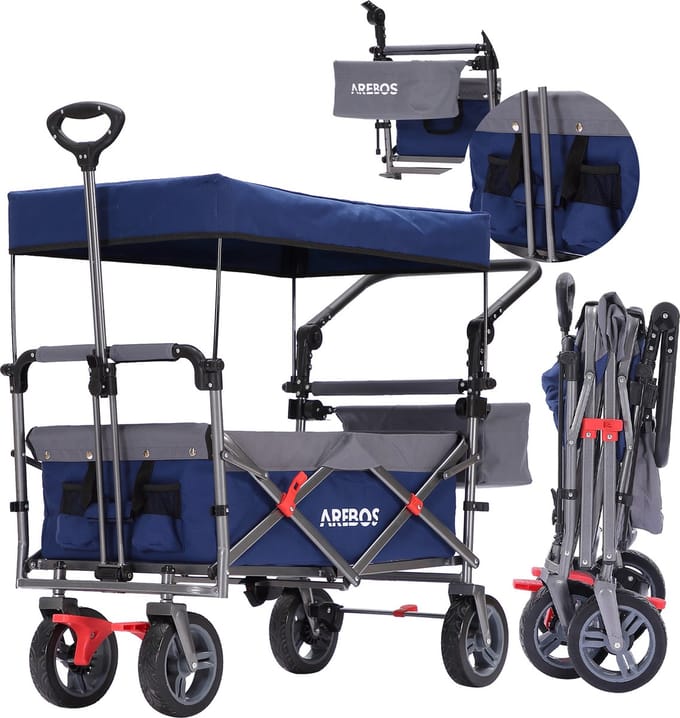 AREBOS Premium Bolderkar Opvouwbaar - Bolderkar - 100 kg - met Dak Blauw/ Grijs