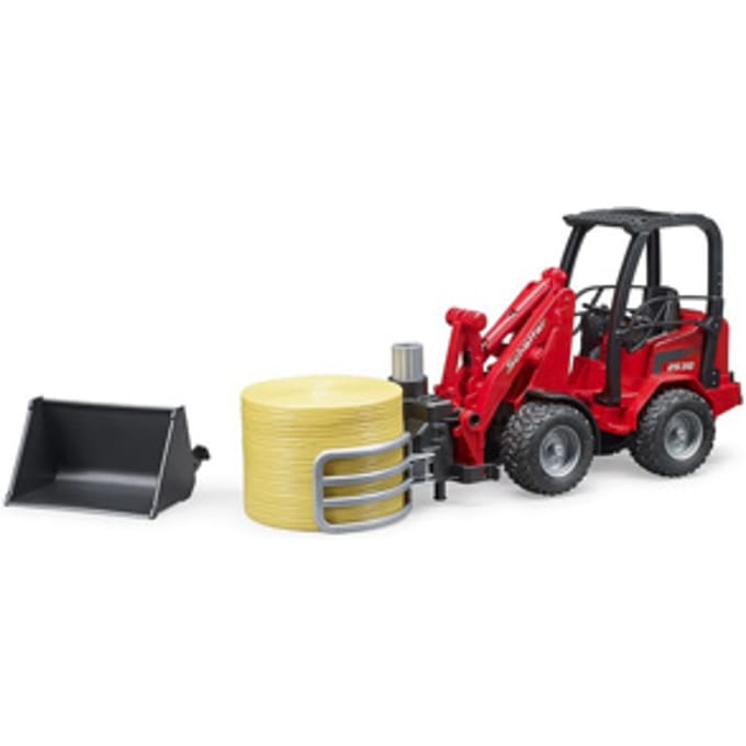 Bruder Schäffer Compact lader 2630 met Bale gripper en 1 ronde baal