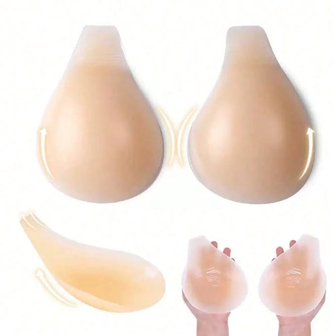 Heet halterstijl druppelvormige bh-pads tepelbedekkers met antislipbandjes D beige