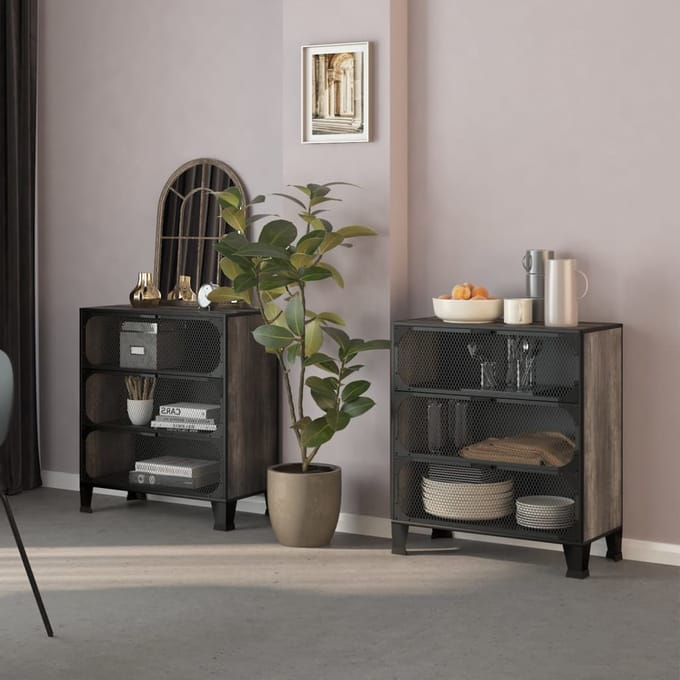 vidaXL - Opbergkasten - 2 - st - 72x36x82 - cm - metaal - en - MDF - grijs