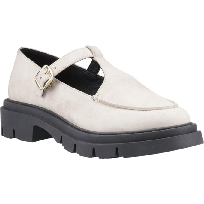 Hush Puppies Nella T-Bar Suède Dames Crème Schoenen