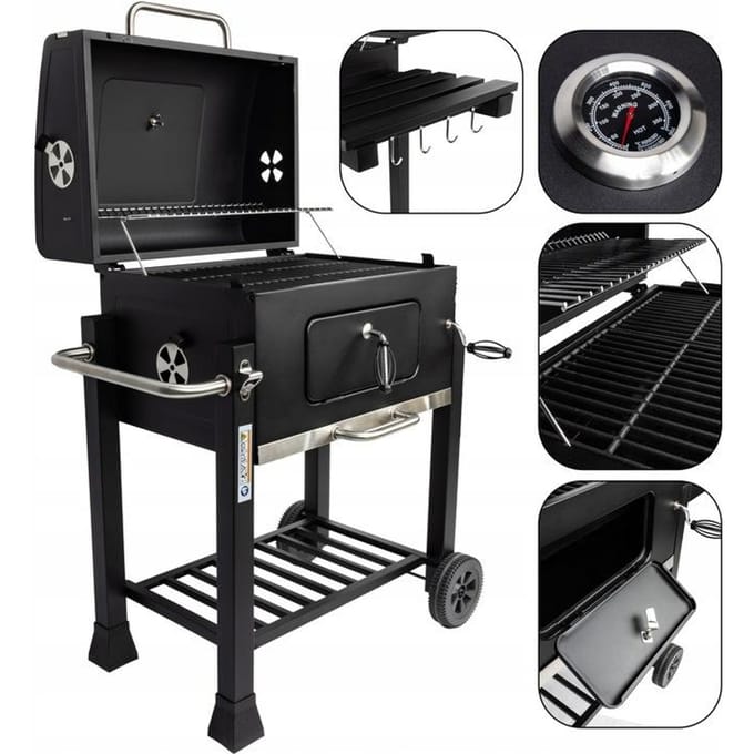 Grote Gietijzeren Houtskool BBQ met Deksel & Thermometer