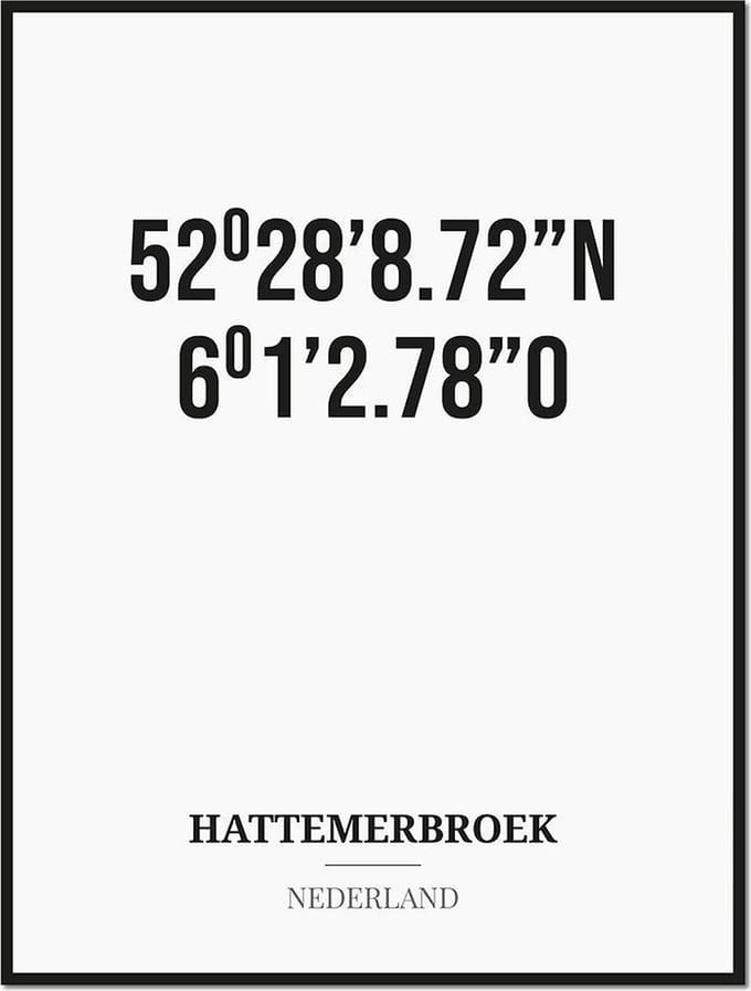 Poster/kaart HATTEMERBROEK met coördinaten