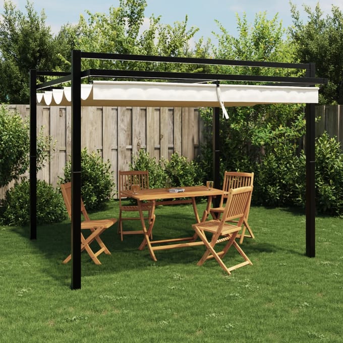 vidaXL - Prieel - met - uittrekbaar - dak - 3x3 - m - aluminium - crèmekleurig