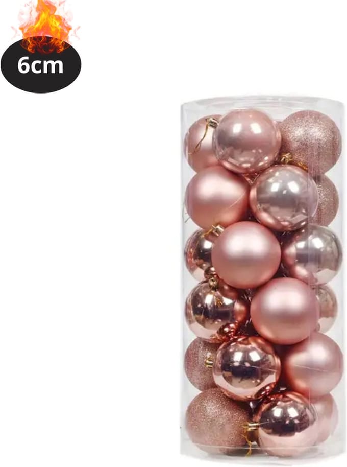 Nivard Kerstballen - Kerstversiering - Plastic - Rood Goud - 6 cm - 24 stuks