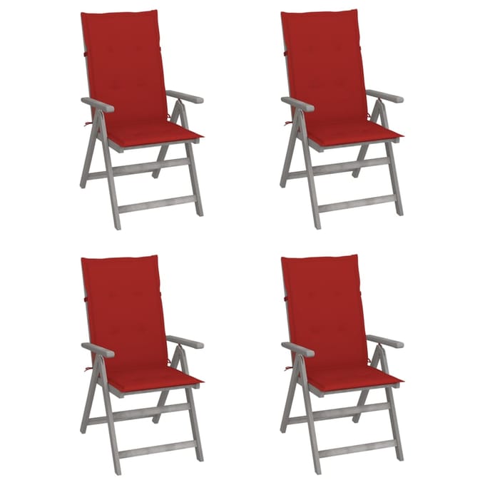 vidaXL - Tuinstoelen - 4 - st - verstelbaar - met - kussens - massief - acaciahout
