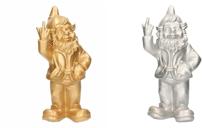 2x Tuinkabouters goud/zilver middelvinger 30 cm