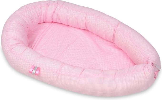 Baby nestje - roze - geruit - met uitneembaar matras