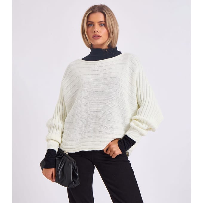 Gestreepte gebreide oversized trui met vleermuismouwen