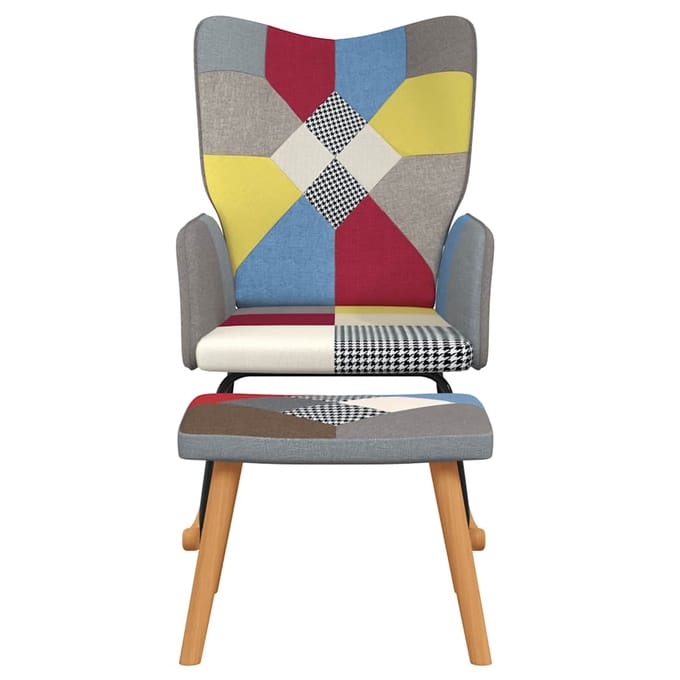 vidaXL - Schommelstoel - met - voetenbank - patchwork - stof