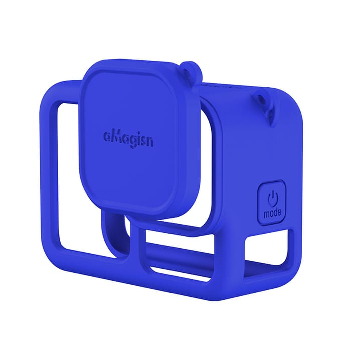 aMagisn Caméra Sport Étui de Protection en Silicone + Bouchon d'Objectif en Silicone avec Lanière Résistant aux Chocs bleu