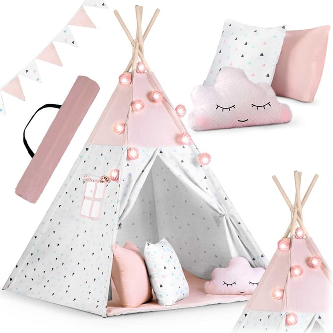 Tipi-tent voor kinderen met slinger en lampjes Nukido - roze