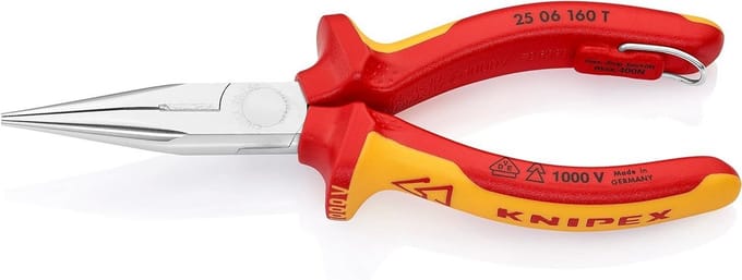 Flat pointed pliers with side cutter - insulated VDE approved with mounting hook