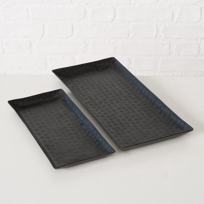 Decoratieve plateau in zwart metaal - set van 2 stuks. Boltze