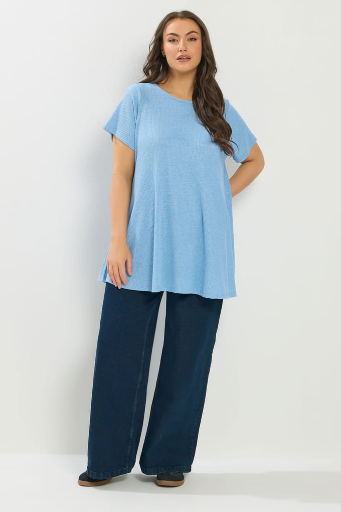 Yours Lichtblauw Geribbeld Tshirt Met Zachte Touch Size 46