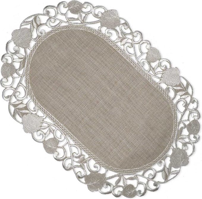 Tafelloper - Linnenlook - Taupe met blaadjes - Loper 45 cm