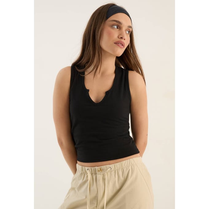 Dames Dsgn Studio Gewassen Vest Top Met Inkeping Vooraan | Washed Black | Maat: XS