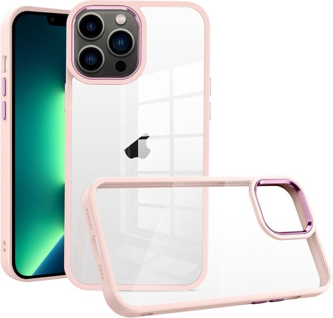 iPhone 14 PLUS Hoesje - Transparant - Doorzichtige Achterkant - Shockproof Case - Roze - Provium