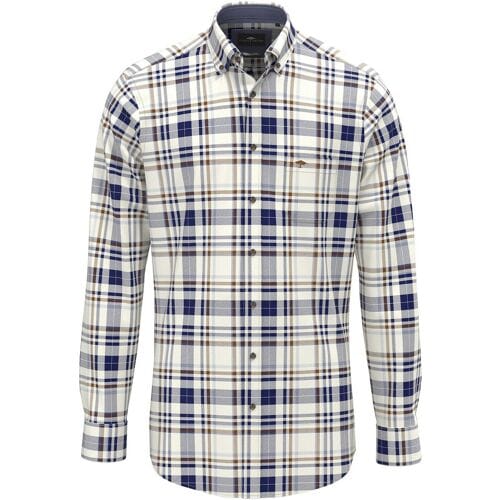 Fynch-Hatton Overhemd Cotton Check Button-Down Misty Blue-Brown-White / male