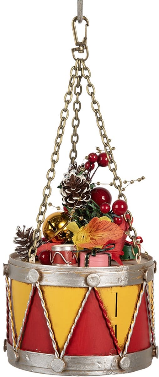 Clayre & Eef Decoratie Beeld Trommel Ø 12x16/27 cm Geel Rood Metaal