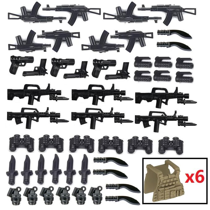 56 stuks/set MOC Amerikaanse Militaire Wapens Leger Uitrusting Wapens Accessoires Soldaat Mini Actiefiguren Blokken Bakstenen Speelgoed wit