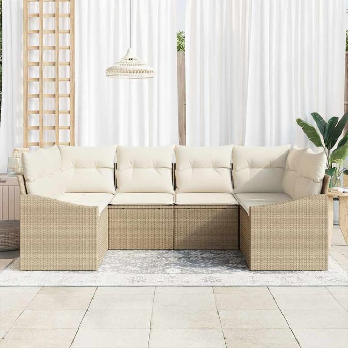 vidaXL - Tuinbank - Set - 6 - st - Beige - en - Crème - poly - rattan