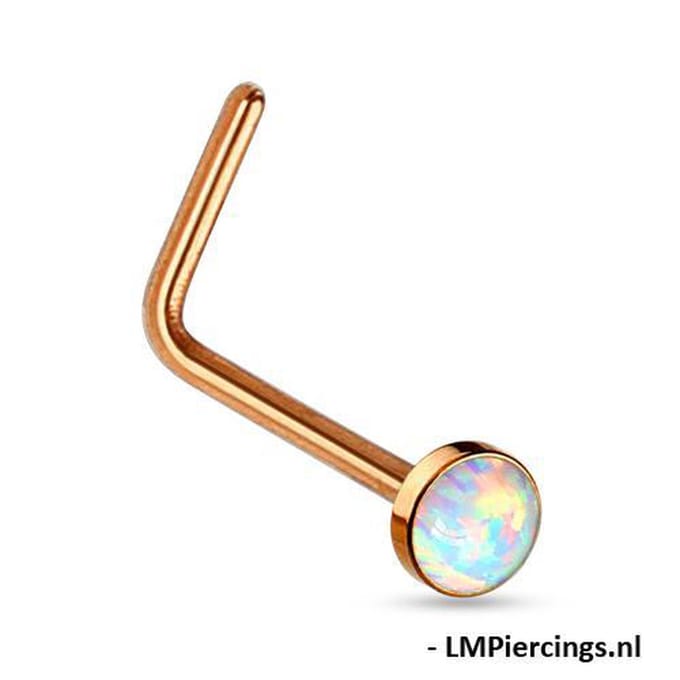 Neuspiercing PVD L-bend opal 0.8x6x2.5 - rose - LMPiercings