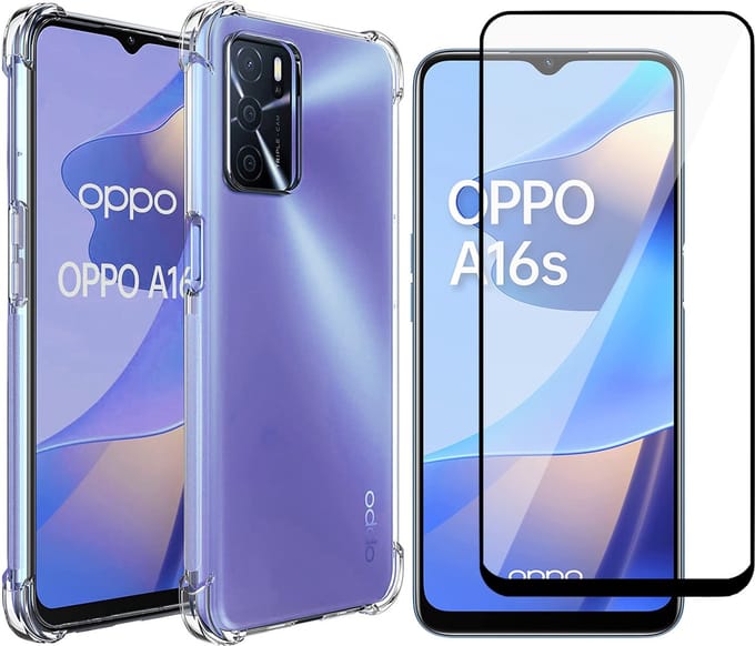 Hoesje geschikt voor Oppo A16 / A16s - Transparant Backcover Shockproof Case + Glas Full Screen Screenprotector