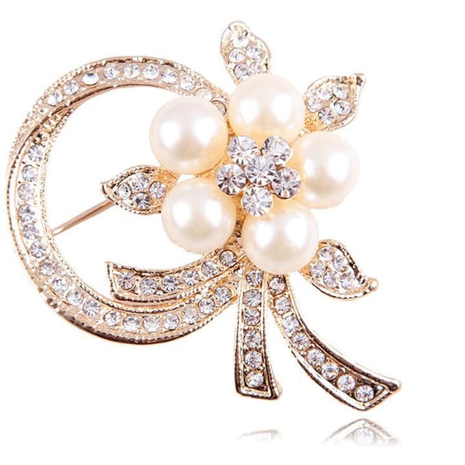 Broche couronne de perles et strass tendance, accessoire polyvalent pour femme white