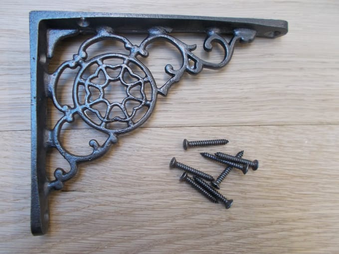 Pair 5" Cobweb Shelf Brackets Antique Iron Cast Iron Wall Support