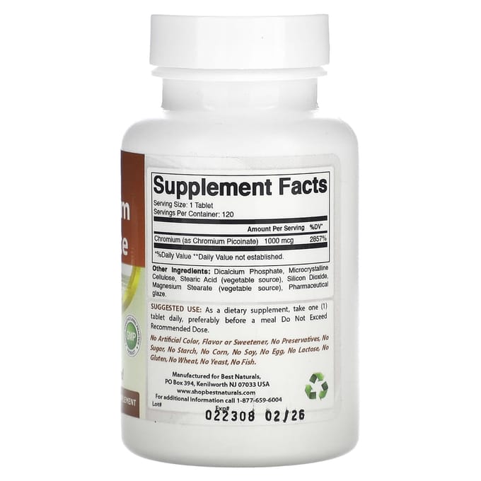 Chroompicolinaat, 1.000 mcg, 120 tabletten