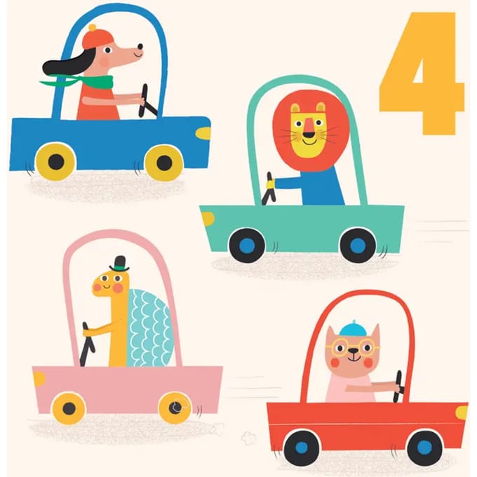 Verjaardagskaart Rex London Driving Animals Quatre